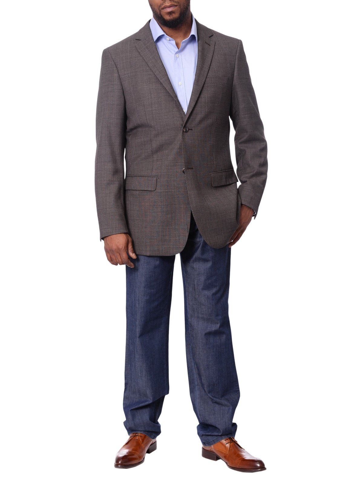 Prontomoda BLAZERS Prontomoda Mens Brown Textured 100% Wool Regular Fit Blazer Sport Coat