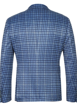 Pelago Blue Check Slim Fit Notch Lapel 2-Button Half Canvassed Blazer With Patch Pockets