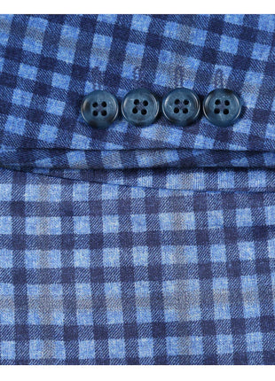 Pelago Blue Check Slim Fit Notch Lapel 2-Button Half Canvassed Blazer With Patch Pockets