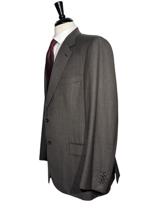 Brioni Mens Brown-Charcoal Textured Fully-Canvassed Notch Lapel Classic Fit 2-Button Wool Suit  - 46L