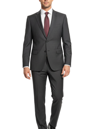 Emporio Armani Solid Charcoal Gray M-Line Modern Fit Notch Lapel 2 Button Wool Suit 46R