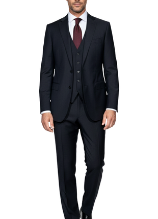 Armani Collezioni M-Line Solid Black Wool Blend Notch Lapel Modern Fit 3 Piece Suit 36R