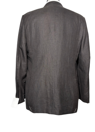 Ermenegildo Zegna Mens Gray Houndstooth Fully-Canvassed Notch Lapel Classic Fit 2-Button Linen Blend Suit - 44R
