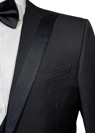 Corneliani Mens Solid Black Fully-Canvassed Satin Split Peak Lapel Slim Fit 3-Piece Wool Tuxedo - 38R