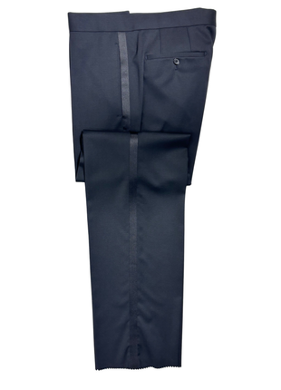 Napoli Mens Solid Black Satin Peak Lapel Classic Fit 1-Button Wool Cashmere Tuxedo - 42L