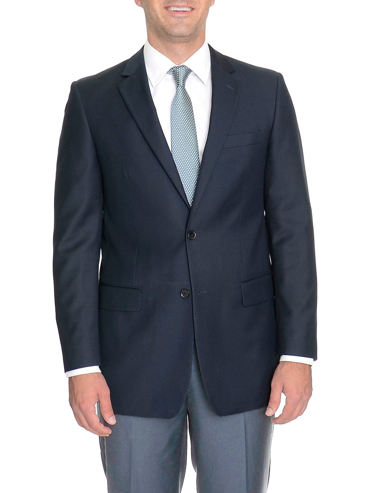 Raphael BLAZERS Raphael Regular Fit Solid Navy Blue Two Button Blazer Suit Jacket