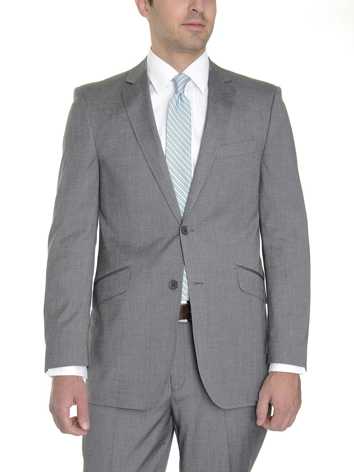Raphael Sale Suits Raphael Semi Solid Medium Gray Tic Weave Two Button Suit