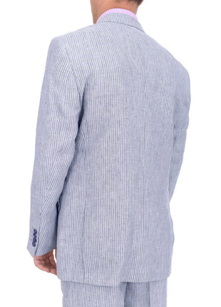Raphael TWO PIECE SUITS Raphael Classic Fit Blue Pinstriped Two Button Linen Suit
