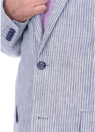 Raphael TWO PIECE SUITS Raphael Classic Fit Blue Pinstriped Two Button Linen Suit