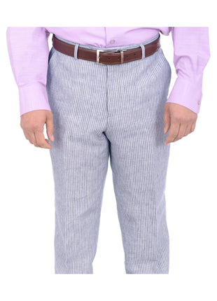 Raphael TWO PIECE SUITS Raphael Classic Fit Blue Pinstriped Two Button Linen Suit