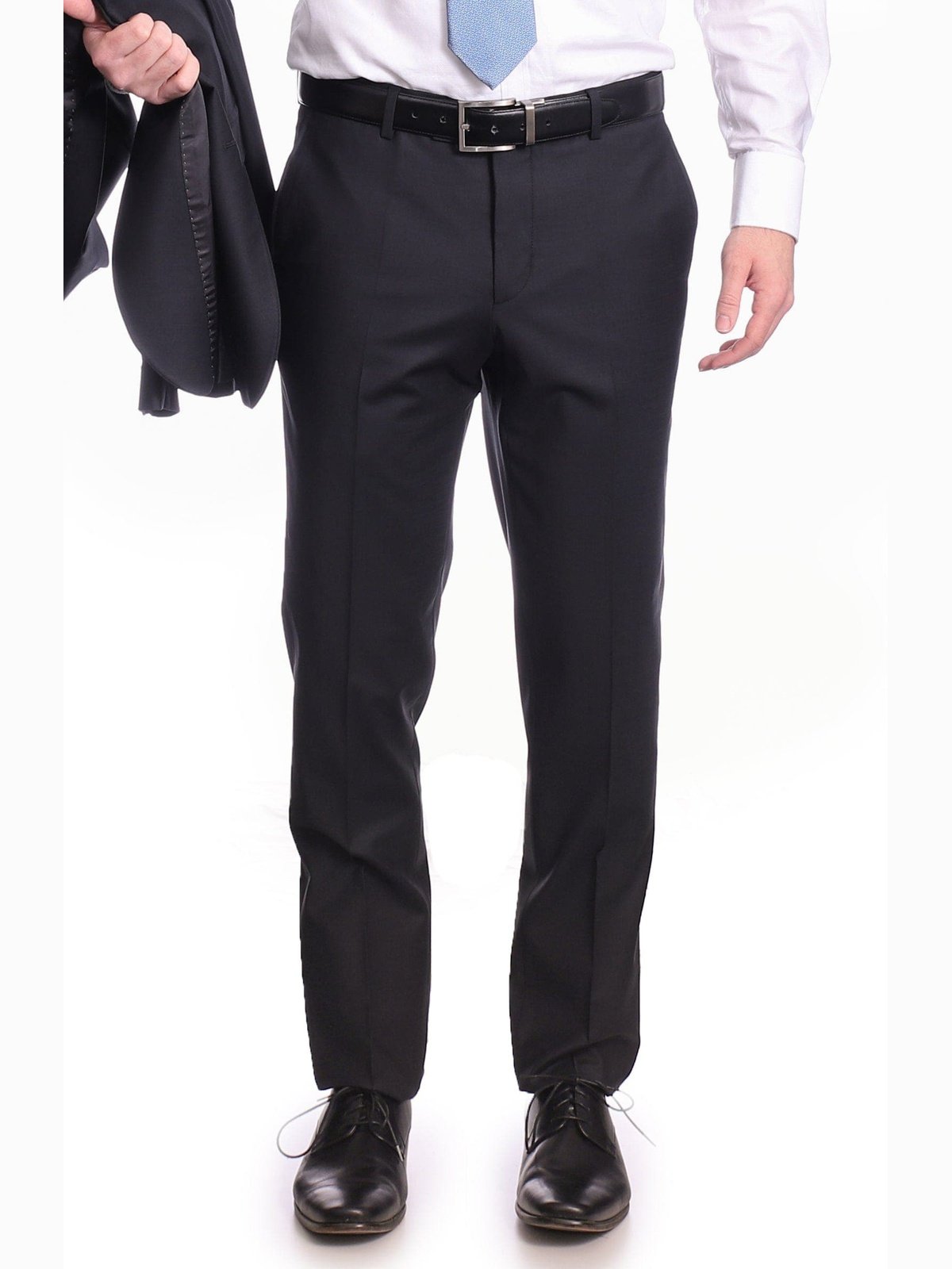 Raphael Mens Solid Black Slim Fit 2 Piece Suit With Peak Lapels
