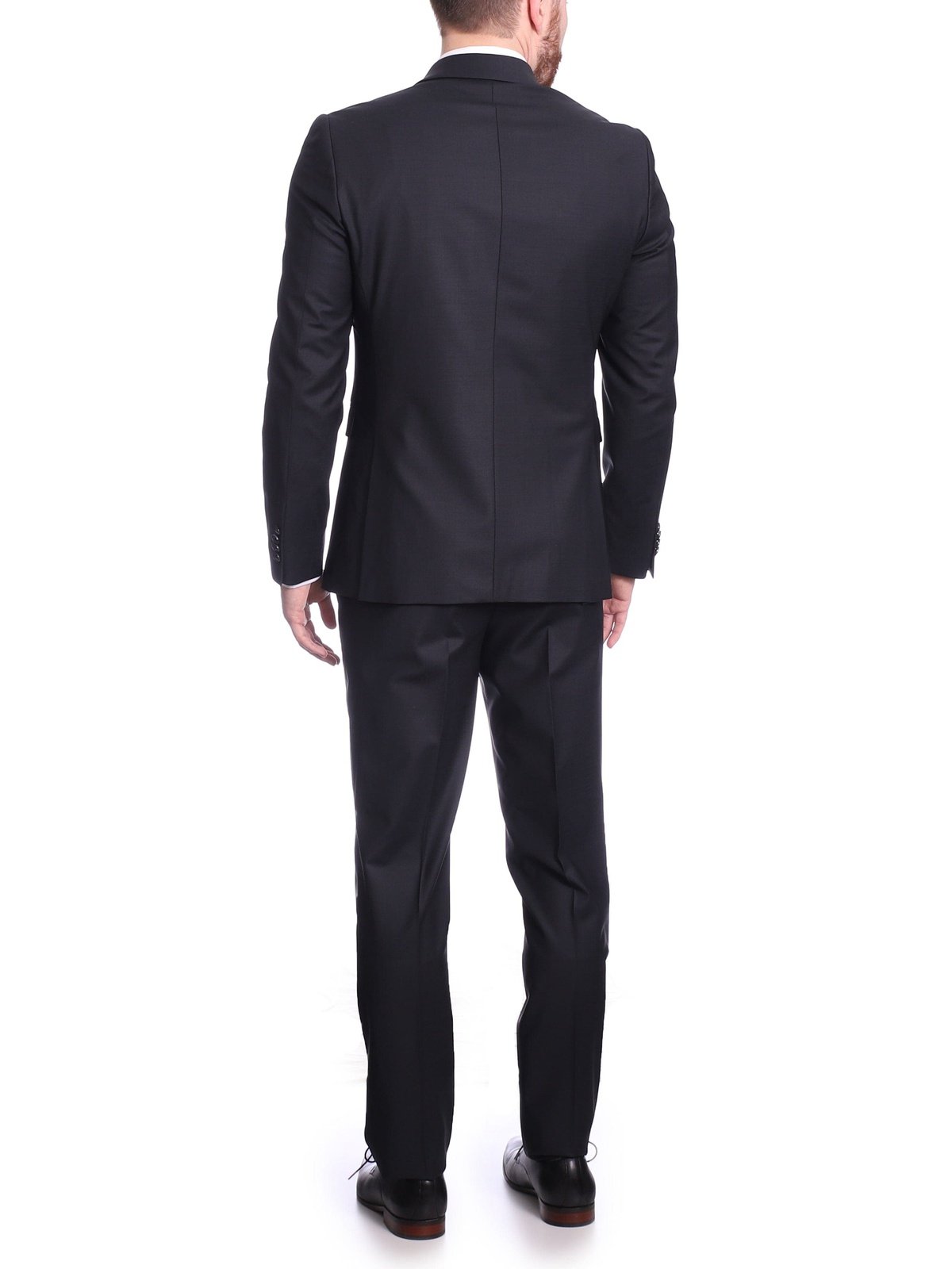 Raphael Mens Solid Black Slim Fit 2 Piece Suit With Peak Lapels