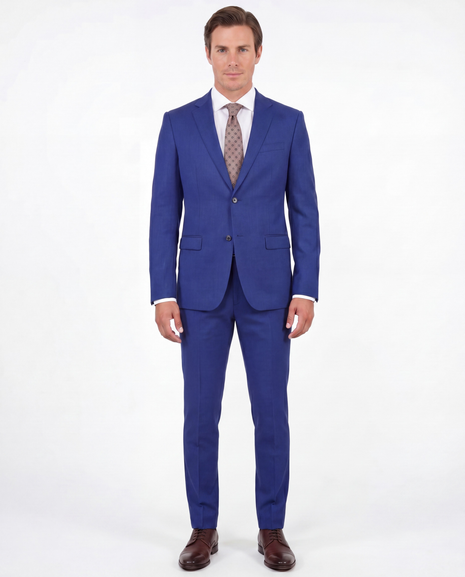 John Varvatos Mens Blue Textured Slim Fit 100% Wool 2 Piece Suit