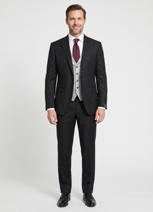 Corneliani Mens Black and Silver Mixed Pattern Fully-Canvassed Peak Lapel Classic Fit 3-Piece Wool Blend Suit - 40R