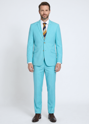 Raphael Solid Aqua Blue Slim Fit Notch Lapel 2-Button Suit