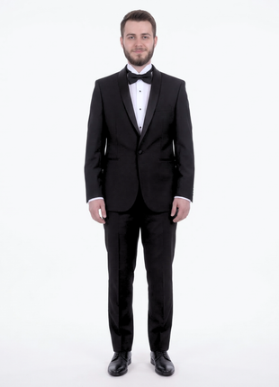 Gino Vitale Slim Fit Solid Black One Button Tuxedo Suit With Satin Shawl Lapels