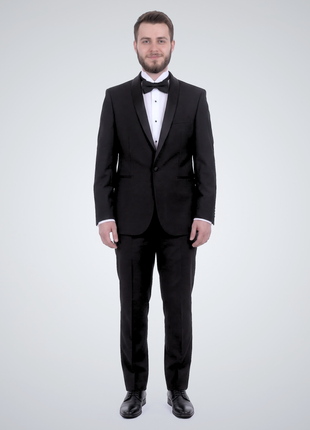 Gino Vitale Slim Fit Solid Black One Button Tuxedo Suit With Satin Shawl Lapels