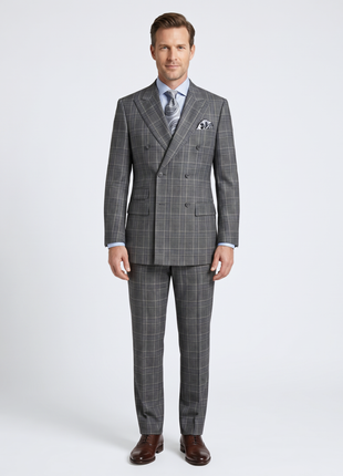 Apollo King Mens Gray Plaid Classic Fit 100% Wool Double Breasted 3 Piece Suit