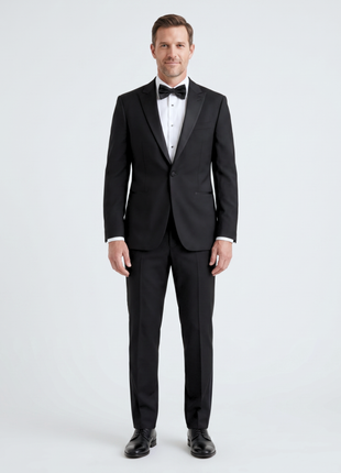 Raphael Slim Fit Solid Black Tuxedo Suit With Satin Stripe On Pant - The Suit Depot