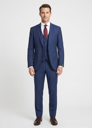 Corneliani Mens Blue Micro-Pattern Fully-Canvassed Peak Lapel Classic Fit 3-Piece Stretch Wool Suit - 42R