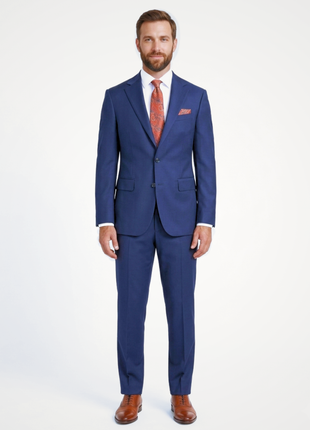 Mens Solid Navy Blue Slim Fit 100% VBC Wool Prehemmed Suit