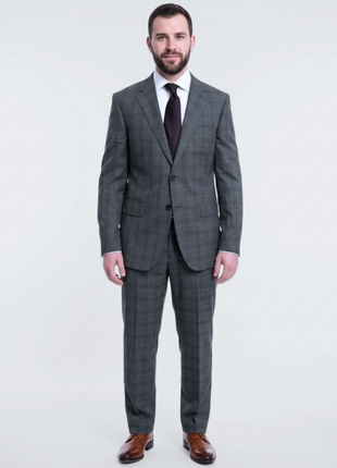 Napoli Slim Fit Gray & Blue Plaid Two Button Half Canvassed Wool Suit