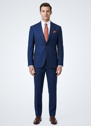 Navy Blue Pinstriped Slim Fit 100% VBC Wool Prehemmed Suit
