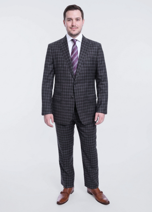 Blujacket Slim Fit Charcoal Gray & Blue Plaid Half Canvassed Wool Suit