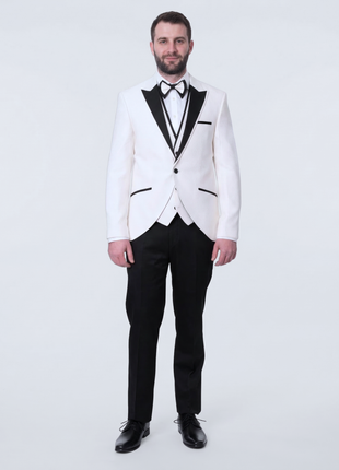 Cemden Mens Slim Fit Solid White 1-button 3 Piece Tuxedo Suit With Peak Lapels