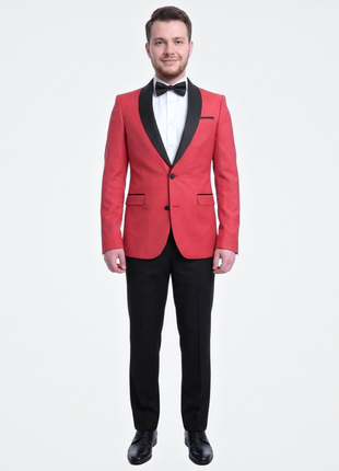 Cengizhan Baybars Slim Fit Solid Red Two Button Tuxedo Suit