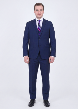 Mens Modern Fit Blue Textured Two Button Wool Suit