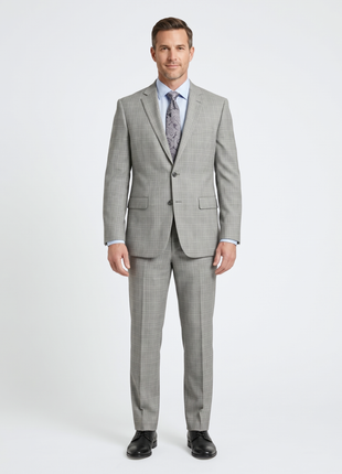 Ferrecci Mens Light Gray Plaid Classic Fit Wool Blend 2 Piece Suit
