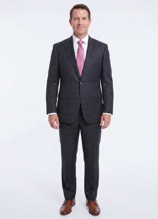 Robert Graham Modern Fit Navy Blue Windowpane Two Button Wool Silk Blend Suit