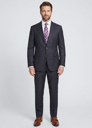 Robert Graham Slim Fit Navy Blue Windowpane Two Button Wool Silk Blend Suit