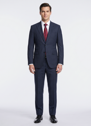 English Laundry Navy And Black Check Slim Fit Peak Lapel Wool Suit