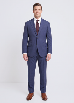 Napoli Slim Fit Blue Mini Check Two Button Half Canvassed Wool Suit