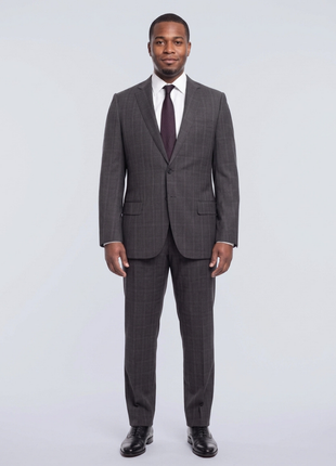 Napoli Classic Fit Gray Plaid Two Button Half Canvassed Wool Suit