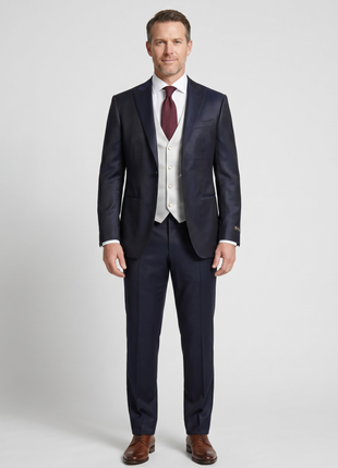 Corneliani Mens Black and White Mixed Pattern Fully-Canvassed Peak Lapel Slim Fit 3-Piece Wool Blend Suit - 36S