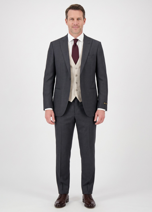 Corneliani Mens Gray and White Mixed Pattern Fully-Canvassed Peak Lapel Classic Fit 3-Piece Wool Suit - 36S