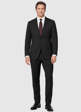 Canali 1934 Solid Black Wool Modern Fit Notch Lapel 2 Button Suit