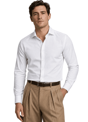 Mens Solid White Extra Slim Fit Cutaway Collar Non Iron Cotton Dress Shirt