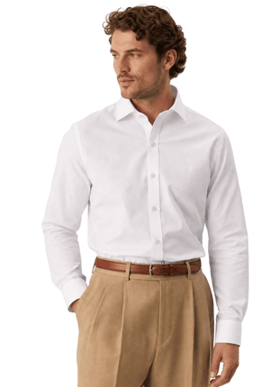 Mens Solid White Slim Fit Cutaway Collar Non Iron Cotton Dress Shirt - The Suit Depot