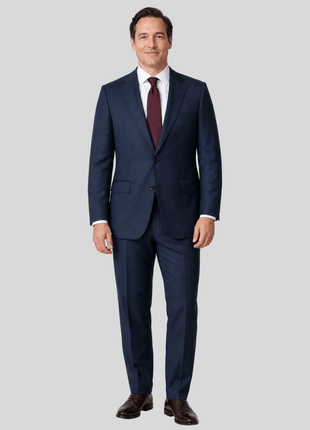 Sartoria Mazara Dark Blue On Blue Plaid Portly Fit Notch Lapel Wool 2-Button Suit