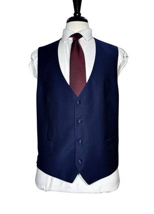 Corneliani Mens Blue Geometric Texture Fully-Canvassed Peak Lapel Slim Fit 3-Piece Wool Tuxedo - 44R
