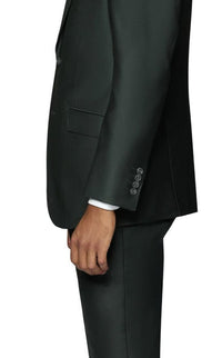 Thumbnail for Beragamo Elegant Men's Solid Olive 100% Wool Classic Fit Vested Suit