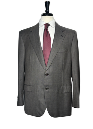 Brioni Mens Brown-Charcoal Textured Fully-Canvassed Notch Lapel Classic Fit 2-Button Wool Suit  - 46L