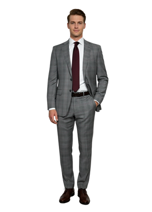 Sample Production Gray Glen Plaid Notch Lapel Classic Fit 2-Button Wool Suit - 40R