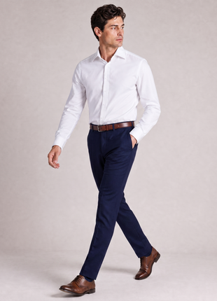 Christopher Morris Mens Solid White Slim Fit Spread Collar Non Iron Cotton Dress Shirt