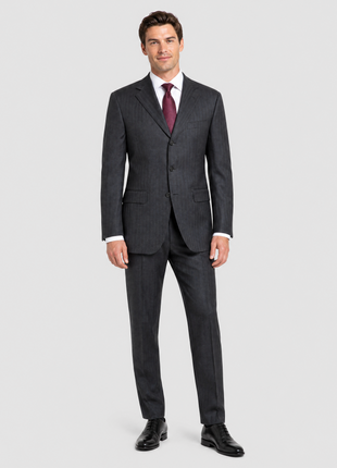 Sartoria Partenopea Mens Charcoal Stripe Notch Lapel Classic Fit 3-button Wool Suit - 44R