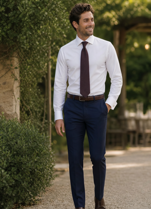 Christopher Morris Mens Solid White Slim Fit Spread Collar Non Iron Cotton Dress Shirt